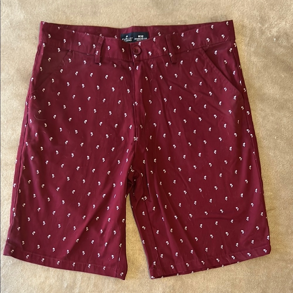 Men's Burgundy Patterned Shorts